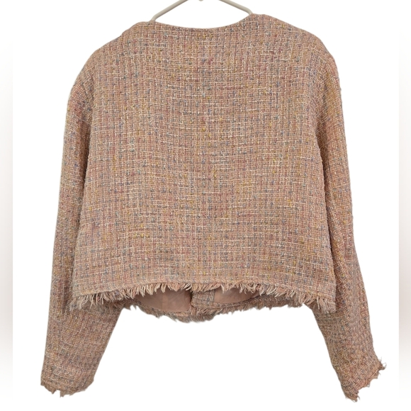 ELOQUII PINK TWEED METALLIC FRING CROPPED BLAZER. SIZE 30. - Picture 2 of 9
